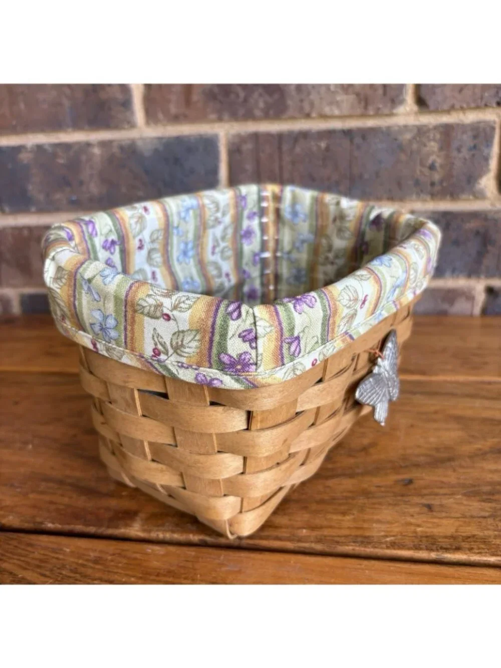 Longaberger  TV Time Basket Butterfly Charm Floral Fabric Liner & Protector